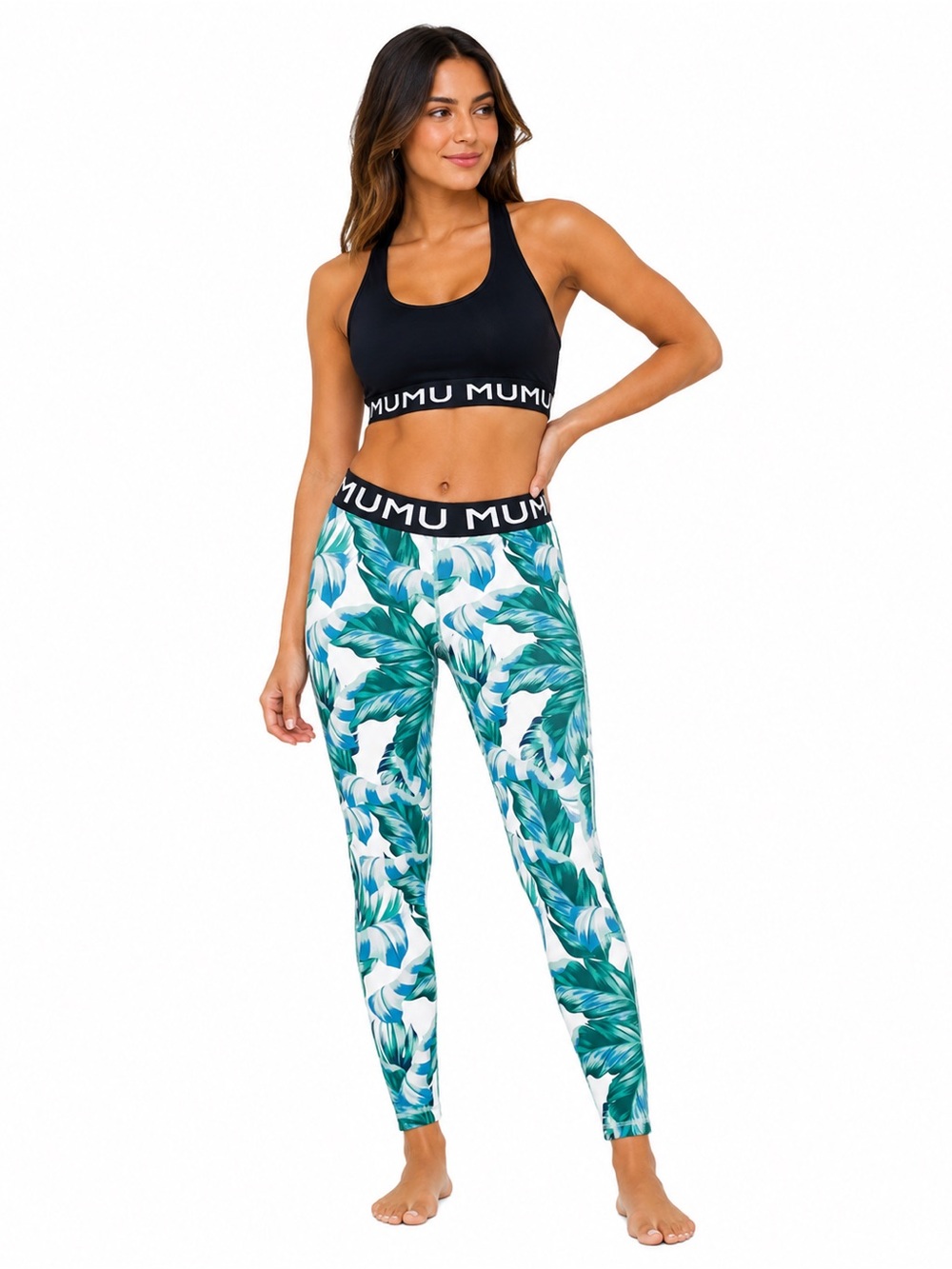 Show Me Your Mumu Peachy Palm Print Leggings and Sport Bra Set Large Green Black